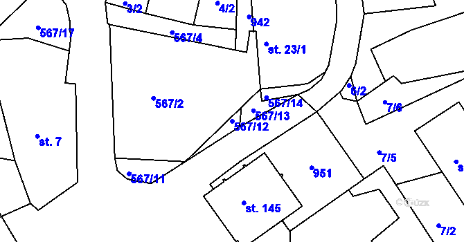 Parcela st. 567/12 v KÚ Hadrava, Katastrální mapa