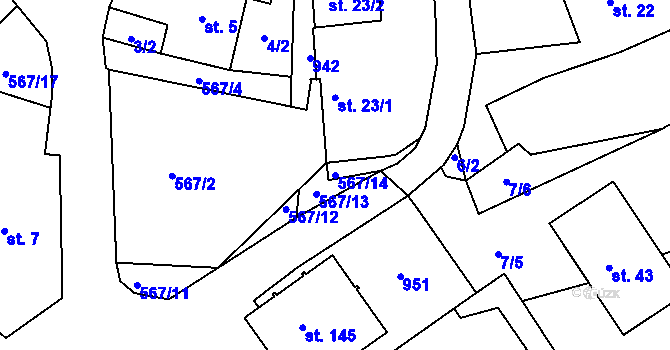 Parcela st. 567/14 v KÚ Hadrava, Katastrální mapa
