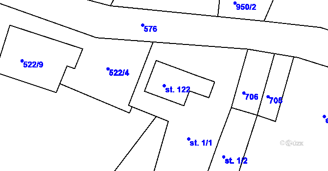 Parcela st. 122 v KÚ Hadrava, Katastrální mapa