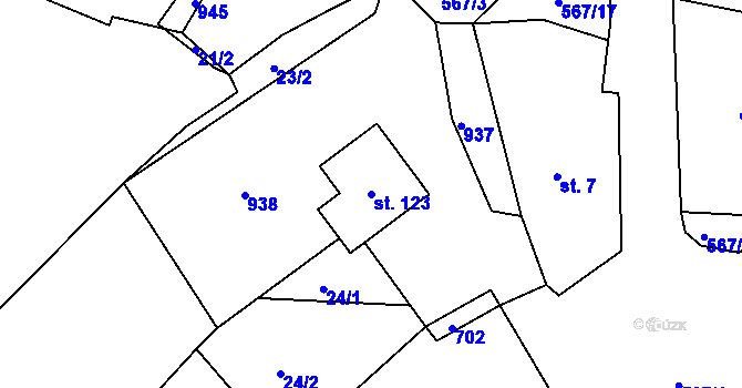 Parcela st. 123 v KÚ Hadrava, Katastrální mapa