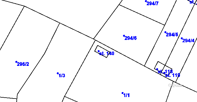 Parcela st. 140 v KÚ Hadrava, Katastrální mapa