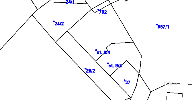 Parcela st. 9/4 v KÚ Hadrava, Katastrální mapa
