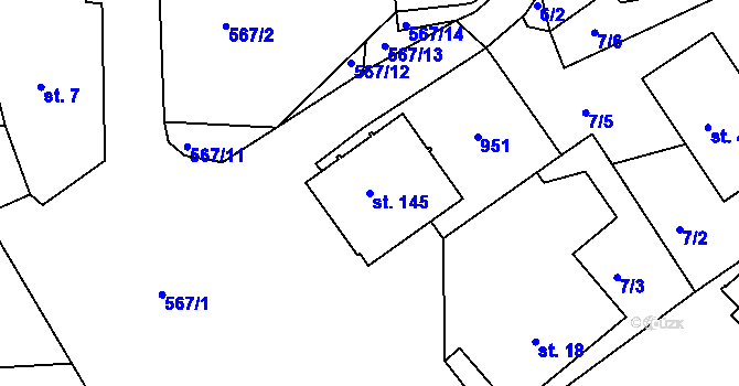 Parcela st. 145 v KÚ Hadrava, Katastrální mapa