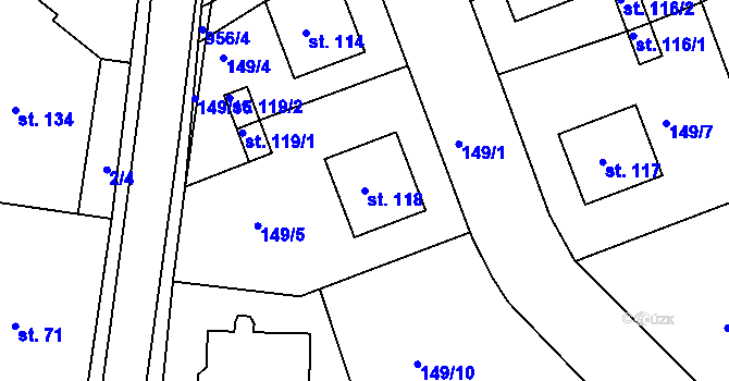 Parcela st. 118 v KÚ Chudenín, Katastrální mapa
