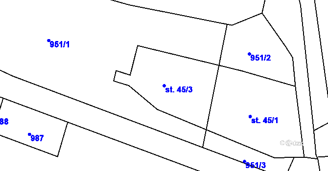 Parcela st. 45/3 v KÚ Liščí u Chudenína, Katastrální mapa