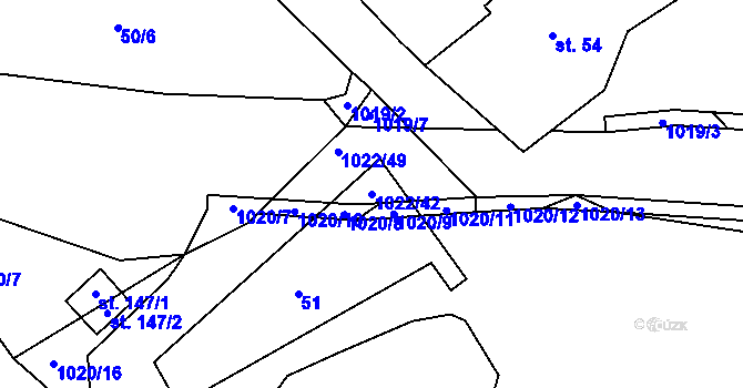 Parcela st. 1022/42 v KÚ Skelná Huť, Katastrální mapa