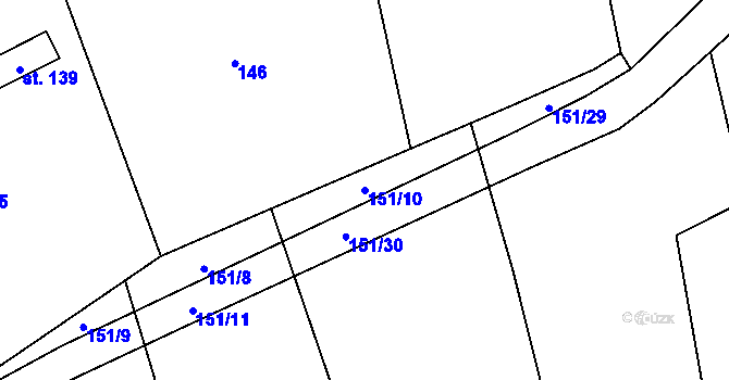 Parcela st. 151/10 v KÚ Skelná Huť, Katastrální mapa
