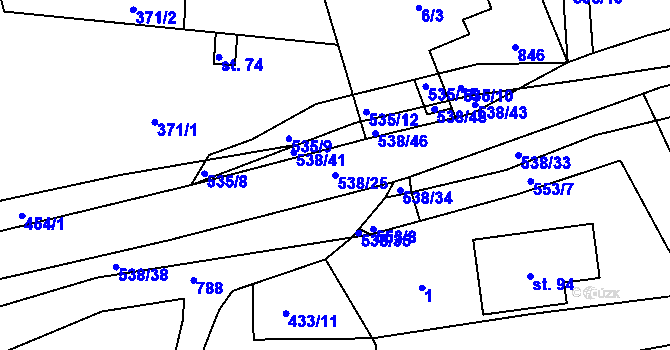 Parcela st. 538/25 v KÚ Uhliště, Katastrální mapa