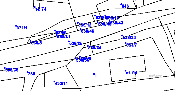 Parcela st. 538/34 v KÚ Uhliště, Katastrální mapa