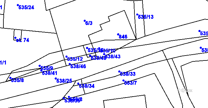 Parcela st. 538/43 v KÚ Uhliště, Katastrální mapa