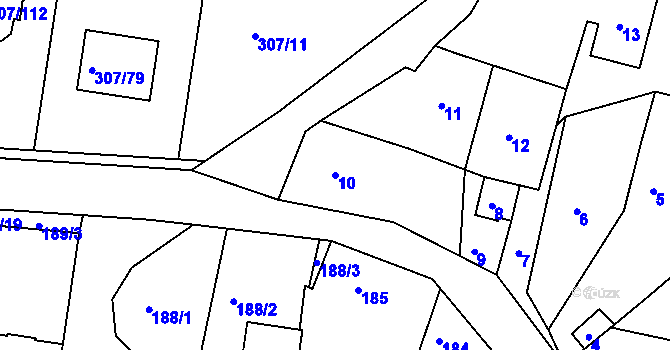 Parcela st. 10 v KÚ Chuderov, Katastrální mapa