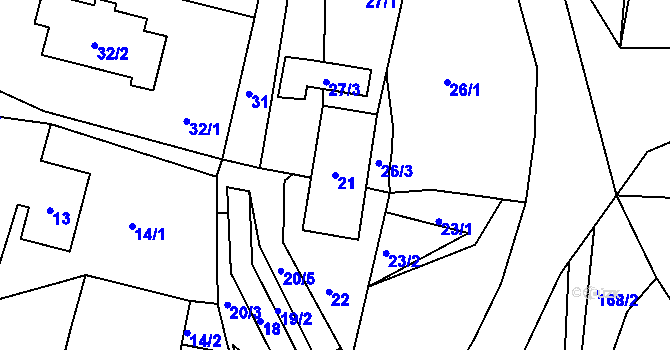 Parcela st. 21 v KÚ Chuderov, Katastrální mapa