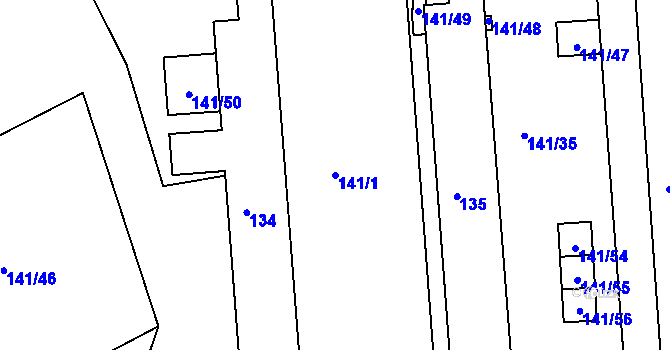 Parcela st. 141/1 v KÚ Chuderov, Katastrální mapa