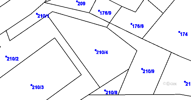 Parcela st. 210/4 v KÚ Chuderov, Katastrální mapa