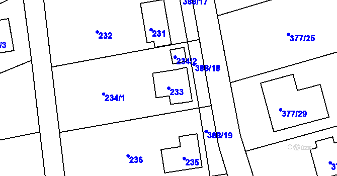 Parcela st. 233 v KÚ Chuderov, Katastrální mapa