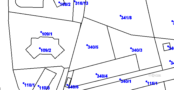 Parcela st. 340/5 v KÚ Chuderov, Katastrální mapa