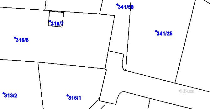 Parcela st. 341/6 v KÚ Chuderov, Katastrální mapa