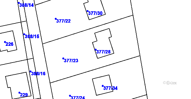Parcela st. 377/28 v KÚ Chuderov, Katastrální mapa