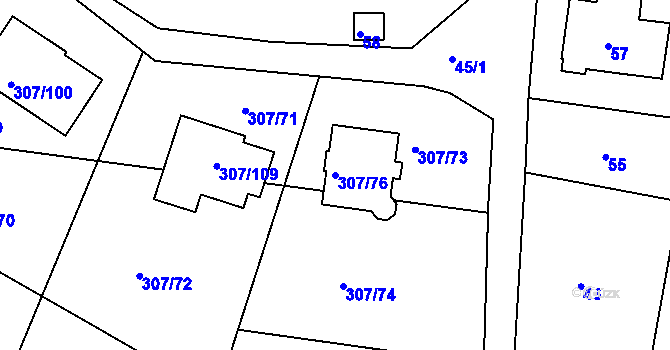 Parcela st. 307/76 v KÚ Chuderov, Katastrální mapa