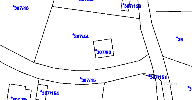Parcela st. 307/90 v KÚ Chuderov, Katastrální mapa