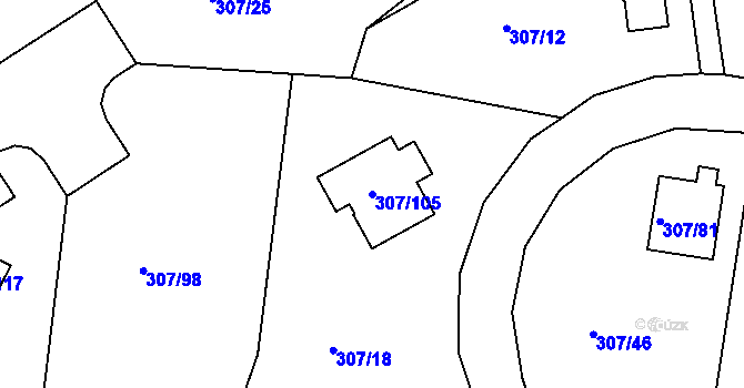 Parcela st. 307/105 v KÚ Chuderov, Katastrální mapa