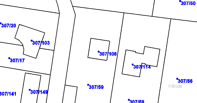 Parcela st. 307/108 v KÚ Chuderov, Katastrální mapa