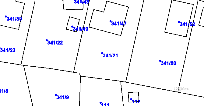 Parcela st. 341/21 v KÚ Chuderov, Katastrální mapa