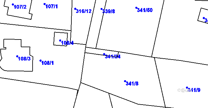 Parcela st. 341/24 v KÚ Chuderov, Katastrální mapa