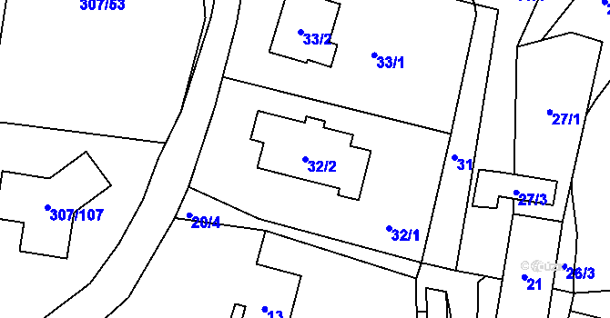 Parcela st. 32/2 v KÚ Chuderov, Katastrální mapa