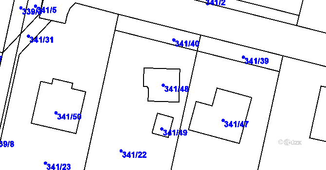 Parcela st. 341/48 v KÚ Chuderov, Katastrální mapa