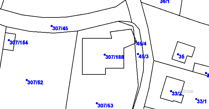 Parcela st. 307/188 v KÚ Chuderov, Katastrální mapa