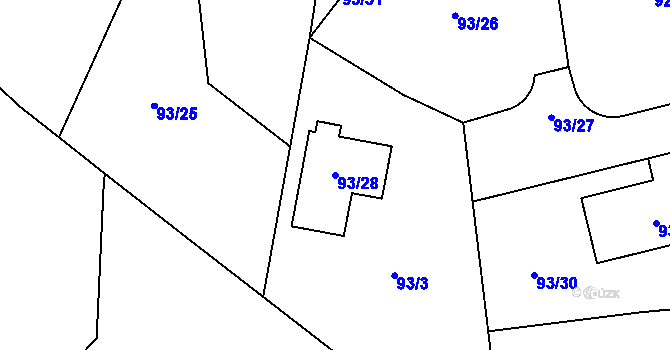 Parcela st. 93/28 v KÚ Chuderovec, Katastrální mapa