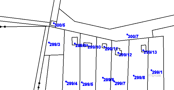 Parcela st. 299/10 v KÚ Žežice u Chuderova, Katastrální mapa
