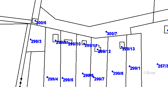 Parcela st. 299/11 v KÚ Žežice u Chuderova, Katastrální mapa