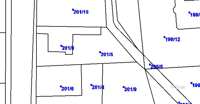 Parcela st. 201/5 v KÚ Chudeřice, Katastrální mapa