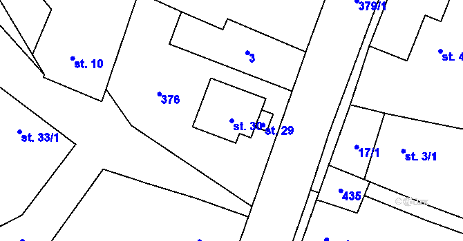 Parcela st. 30 v KÚ Chudoplesy, Katastrální mapa