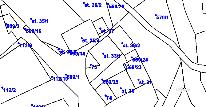 Parcela st. 33/1 v KÚ Chudoslavice, Katastrální mapa