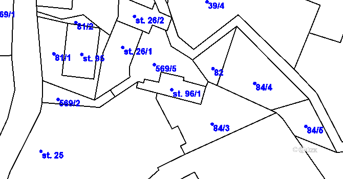 Parcela st. 96/1 v KÚ Chudoslavice, Katastrální mapa