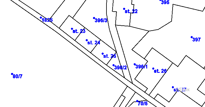 Parcela st. 25 v KÚ Chuchelna, Katastrální mapa