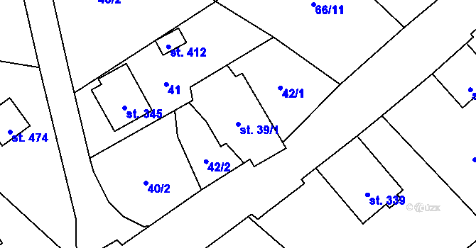 Parcela st. 39/1 v KÚ Chuchelna, Katastrální mapa