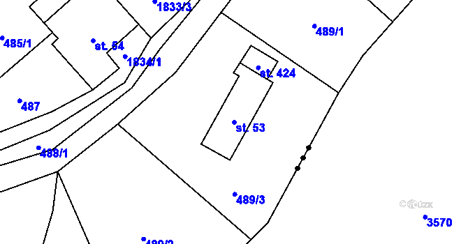 Parcela st. 53 v KÚ Chuchelna, Katastrální mapa
