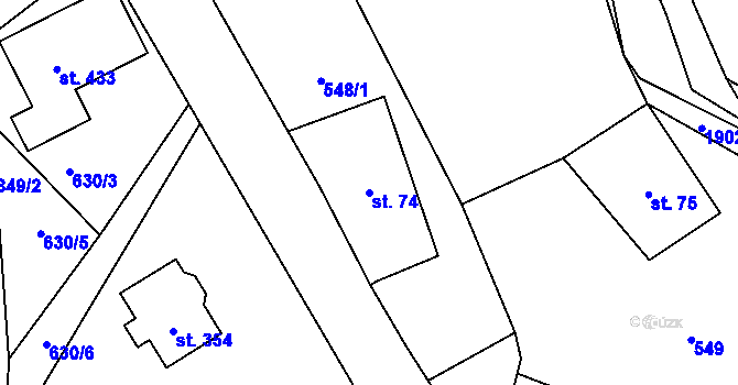 Parcela st. 74 v KÚ Chuchelna, Katastrální mapa