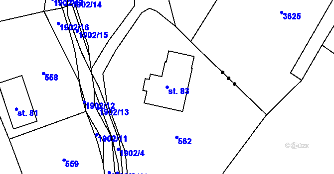 Parcela st. 83 v KÚ Chuchelna, Katastrální mapa