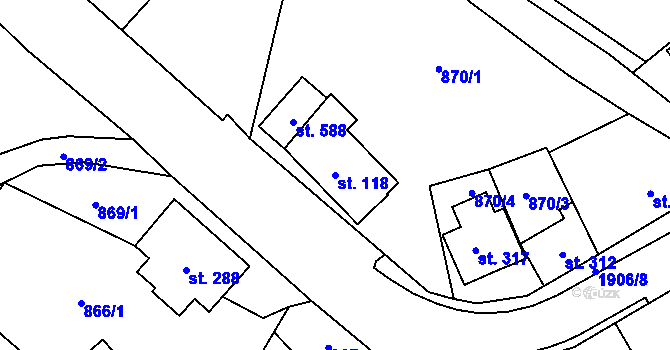 Parcela st. 118 v KÚ Chuchelna, Katastrální mapa