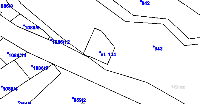 Parcela st. 134 v KÚ Chuchelna, Katastrální mapa