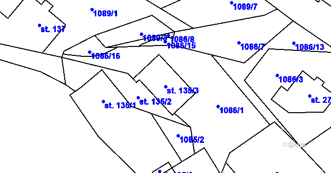 Parcela st. 135/3 v KÚ Chuchelna, Katastrální mapa