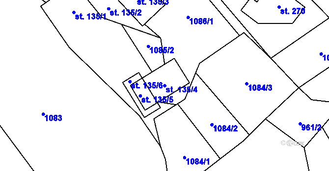 Parcela st. 135/4 v KÚ Chuchelna, Katastrální mapa