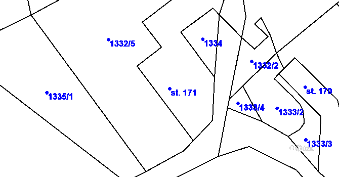 Parcela st. 171 v KÚ Chuchelna, Katastrální mapa
