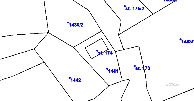 Parcela st. 174 v KÚ Chuchelna, Katastrální mapa