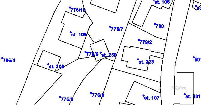 Parcela st. 258 v KÚ Chuchelna, Katastrální mapa